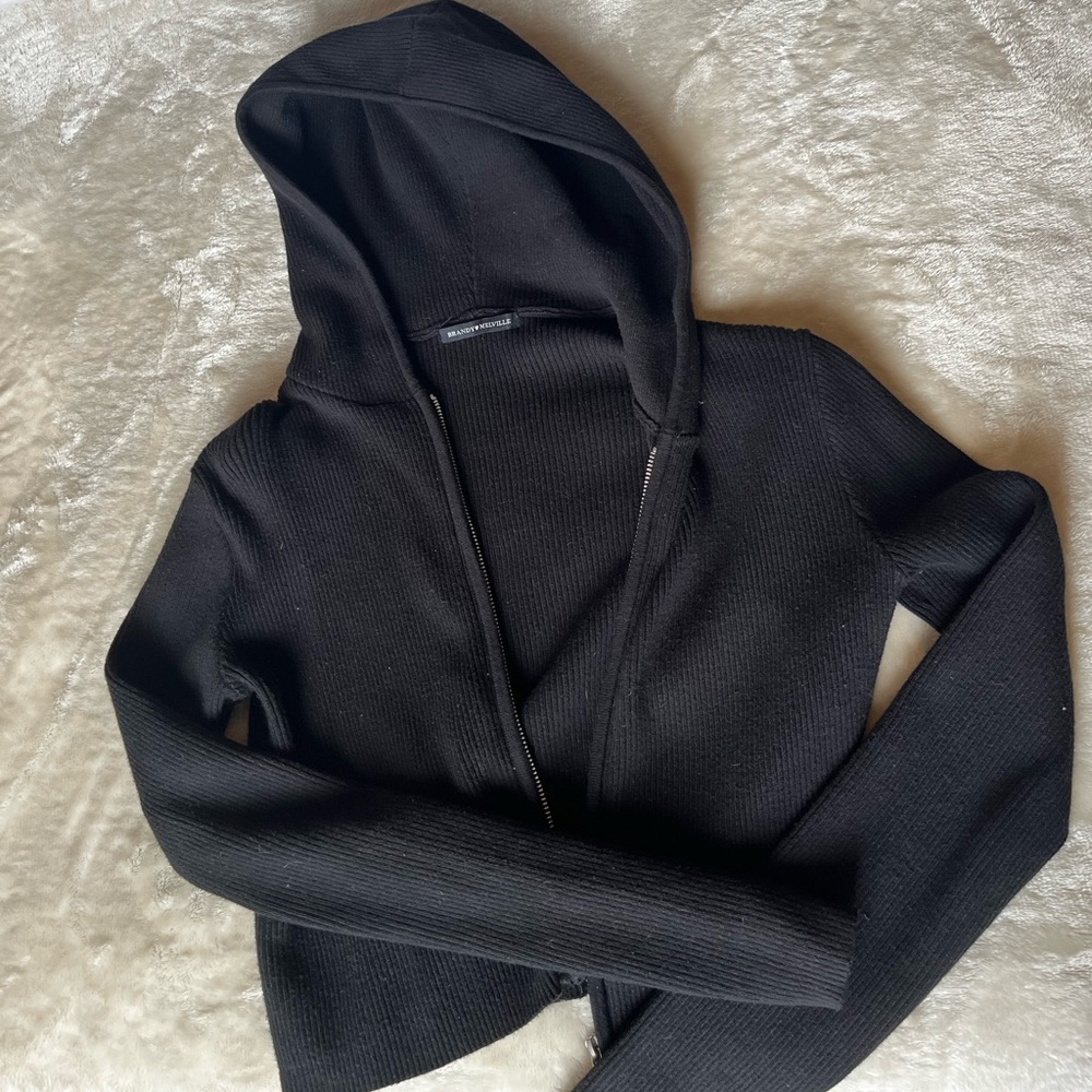 Brandy Melville cropped ribbed double zipper jacket